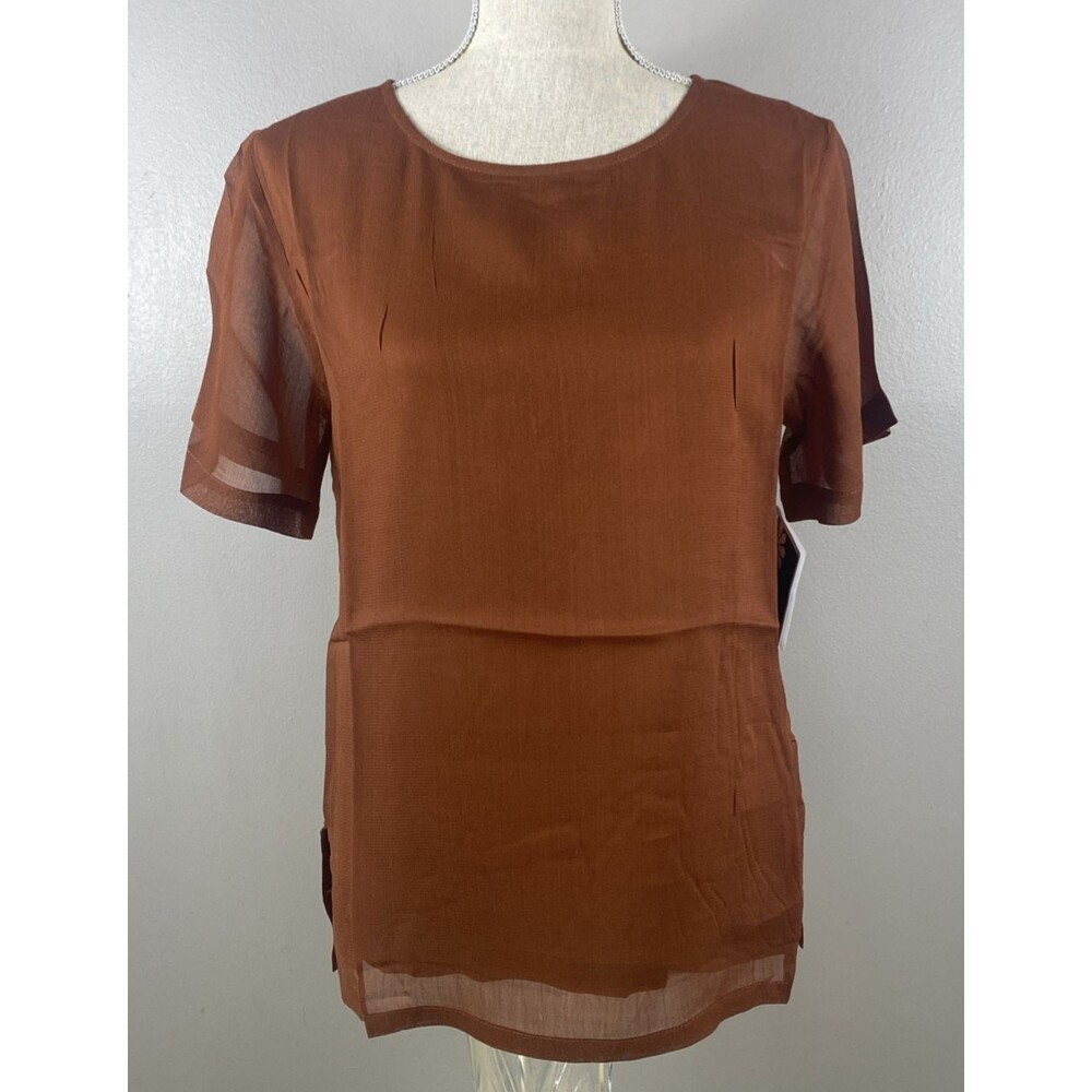 PHOOL Women's Short Sleev Tunic Blouse Size S Brown Style 7555 NWT